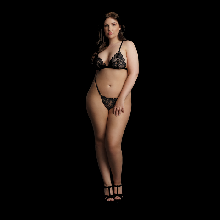 Le Désir Magic Lace Velvet Lingerie Set Black Plus Size