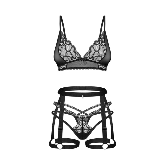 Obsessive Blomentis Lingerie Set 3 Stuks Zwart