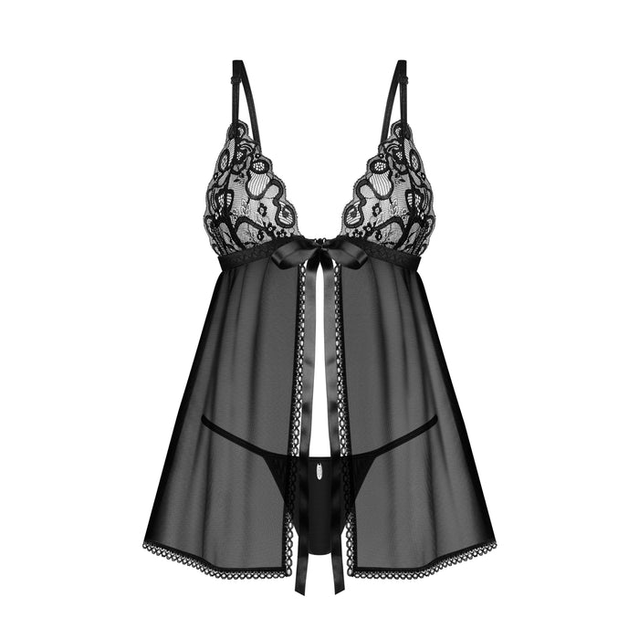 Obsessive Blomentis Babydoll & String Zwart